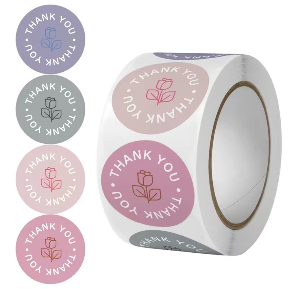 500 Round Rose Thank You Stickers Packaging Gifts Cards Reselling Supplies